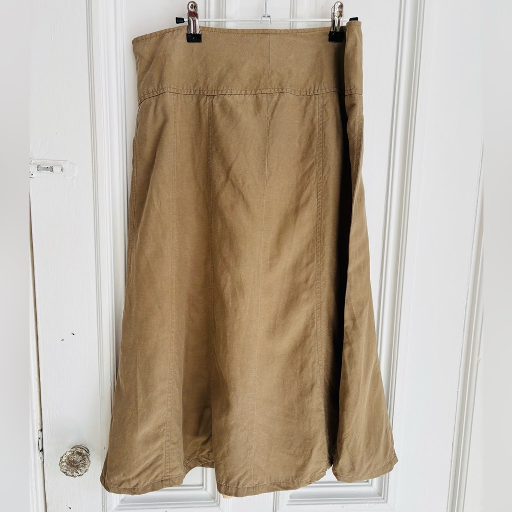 Olsen Europe Tan Midi Skirt Silk Linen Blend Fully Lined